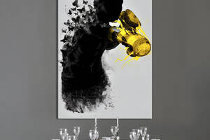 Картина в офис KIL Art Абстракция силуэт боксера в жёлтых перчатках 120x80 см (2art_23)