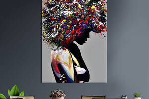 Картина в офис KIL Art Африканская девушка с яркой причёской на сером фоне 120x80 см (2art_9)