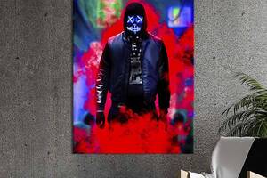 Картина в офис KIL Art Анархист в неоновой маске в цветном дыму 80x54 см (2art_342)