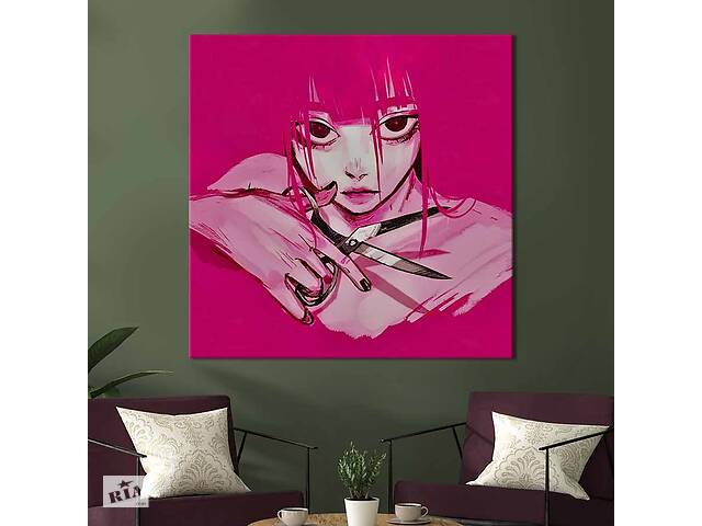 Картина в офис KIL Art Аниме-девушка с розовыми волосами 50х50 см (1an_15)