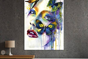 Картина в офис KIL Art Бабочки на лице красивой девушки 80x54 см (2art_115)