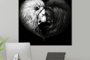 Картина в офис KIL Art Белый и чёрный лев 80х80 см (1art_90)