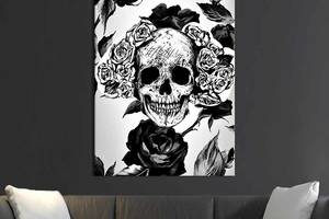 Картина в офис KIL Art Череп среди цветов в чёрно-белом цвете 51x34 см (2art_202)