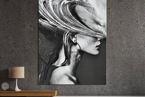 Картина в офис KIL Art Чёрно-белая абстракция девушка и море 80x54 см (2art_32)