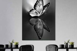 Картина в офис KIL Art Чёрно-белая изысканная бабочка 120x80 см (2art_316)