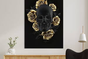 Картина в офис KIL Art Чёрный череп с золотыми розами 120x80 см (2art_128)