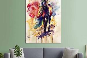 Картина в офис KIL Art Чёрный конь на красочном абстрактном фоне 80x54 см (2art_218)