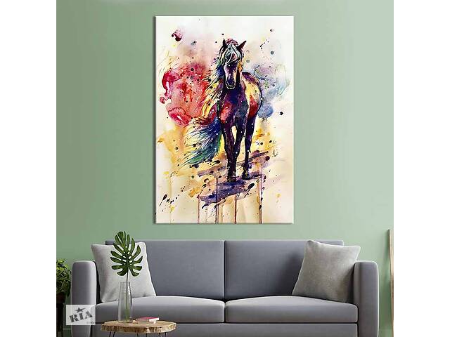 Картина в офис KIL Art Чёрный конь на красочном абстрактном фоне 51x34 см (2art_218)