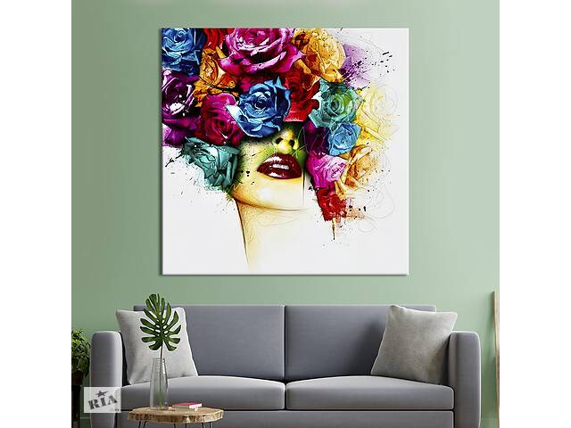 Картина в офис KIL Art Девушка с розами вместо волос 80х80 см (1art_81)