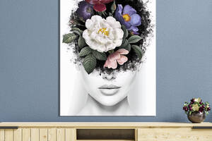Картина в офис KIL Art Девушка в цветочной шляпе на белом фоне 80x54 см (2art_6)