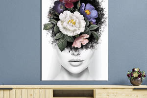 Картина в офис KIL Art Девушка в цветочной шляпе на белом фоне 120x80 см (2art_6)
