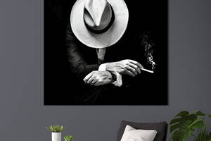 Картина в офис KIL Art Джентльмен в белой шляпе с сигаретой 80х80 см (1art_89)