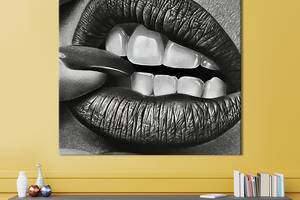 Картина в офис KIL Art Эротические губы в чёрно-белом цвете 80х80 см (1art_66)