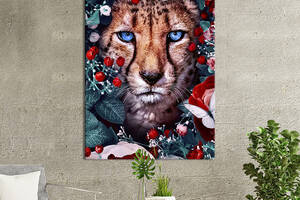 Картина в офис KIL Art Голубоглазый гепард среди белых и красных цветов 80x54 см (2art_50)