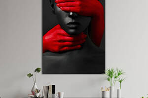Картина в офис KIL Art Красное и чёрное: загадочная тёмнокожая девушка 80x54 см (2art_46)