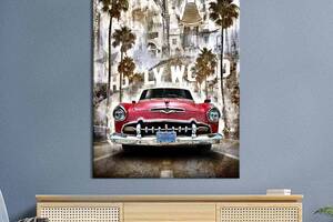 Картина в офис KIL Art Красный ретро-автомобиль на фоне Голливуда 120x80 см (2art_321)