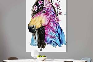 Картина в офис KIL Art Красивая лошадь с цветочной абстракцией 80x54 см (2art_219)