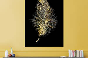 Картина в офис KIL Art Красивое золотое перо на чёрном фоне 80x54 см (2art_159)