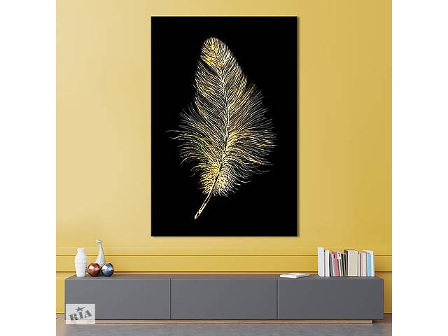 Картина в офис KIL Art Красивое золотое перо на чёрном фоне 120x80 см (2art_159)