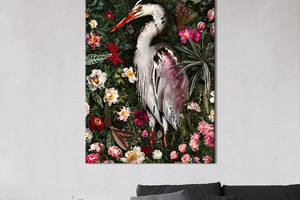 Картина в офис KIL Art Красивый журавль среди прекрасных цветов 120x80 см (2art_51)