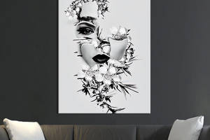 Картина в офис KIL Art Лицо женщины на цветочной абстракции 120x80 см (2art_19)