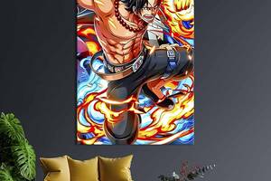 Картина в офис KIL Art Манки Д. Луффи в огненном вихре, аниме One Piece 80x54 см (2an_28)