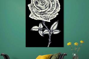Картина в офис KIL Art Необычная роза из денег на чёрном фоне 80x54 см (2art_205)