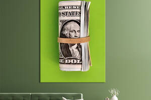 Картина в офис KIL Art Пачка долларов на ярком салатовом фоне 80x54 см (2art_244)
