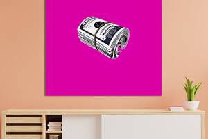 Картина в офис KIL Art Пачка стодолларовых купюр на малиновом фоне 80х80 см (1art_70)