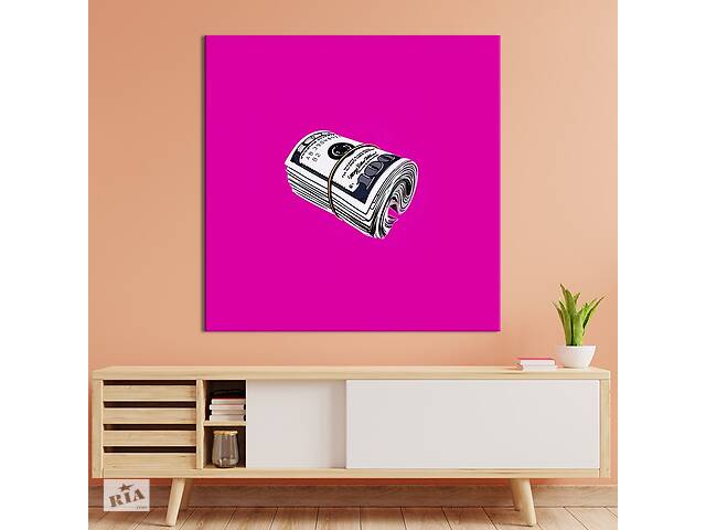 Картина в офис KIL Art Пачка стодолларовых купюр на малиновом фоне 80х80 см (1art_70)