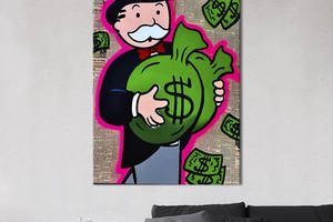 Картина в офис KIL Art Персонаж мистер Монополия с деньгами в руках 120x80 см (2art_83)
