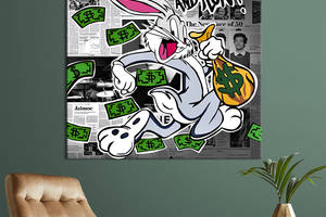 Картина в офис KIL Art Поп-арт Багз Банни с мешком долларов 80х80 см (1art_2)