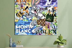 Картина в офис KIL Art Поп-арт богатый Багз Банни с брендовыми вещами 80х80 см (1art_83)