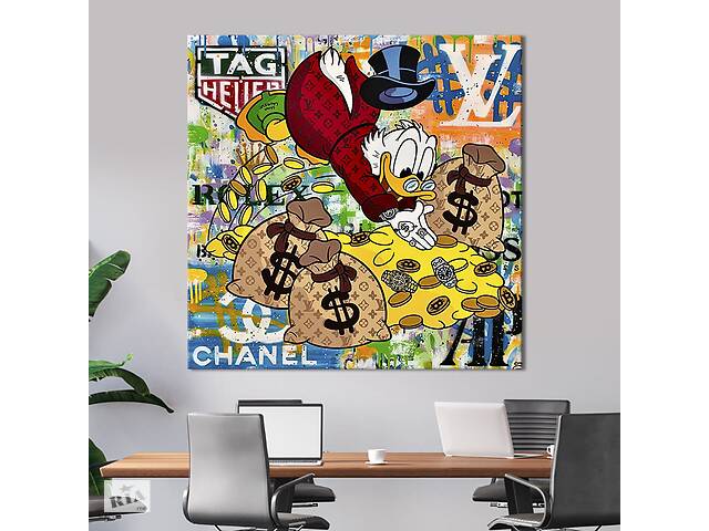 Картина в офис KIL Art Поп-арт богатый Скрудж Макдак с золотом 80х80 см (1art_15)