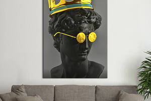Картина в офис KIL Art Поп-арт бюст Давида в золотой короне и очках 80x54 см (2art_266)