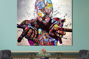 Картина в офис KIL Art Поп-арт Чёловек-паук в ярких надписях 80х80 см (1art_84)