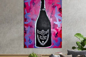 Картина в офис KIL Art Поп-арт чёрная бутылка шампанского 120x80 см (2art_251)