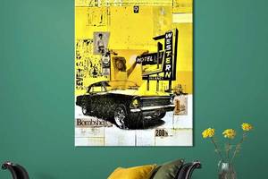 Картина в офис KIL Art Поп-арт чёрная машина на жёлтом фоне 51x34 см (2art_318)