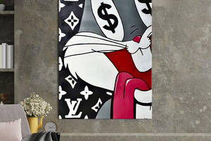 Картина в офис KIL Art Поп-арт кролик Багз Банни одержимый деньгами 51x34 см (2art_264)