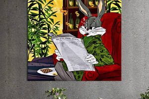 Картина в офис KIL Art Поп-арт кролик Багз Банни с газетой и сигарой 80х80 см (1art_63)