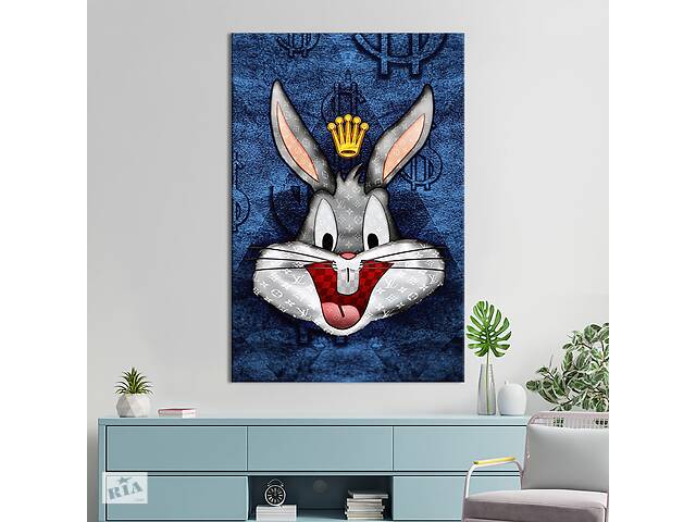 Картина в офис KIL Art Поп-арт кролик Багз Банни с короной на синем фоне 80x54 см (2art_176)