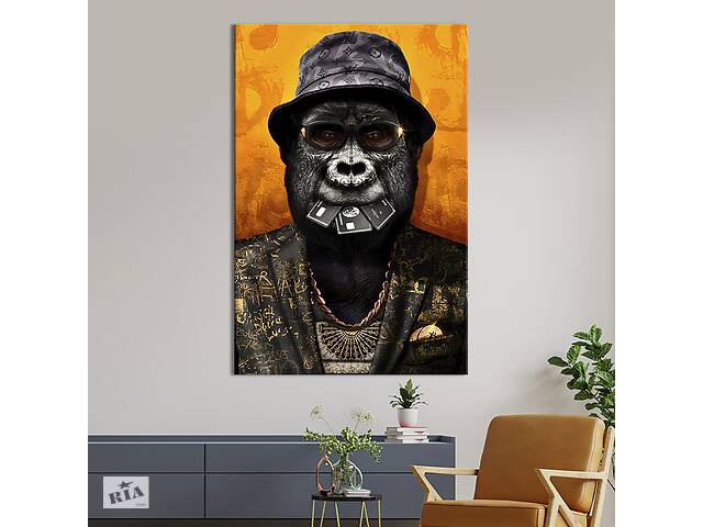 Картина в офис KIL Art Поп-арт модная горилла в брендовой панаме 80x54 см (2art_186)
