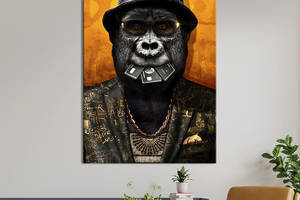 Картина в офис KIL Art Поп-арт модная горилла в брендовой панаме 120x80 см (2art_186)