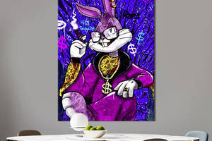 Картина в офис KIL Art Поп-арт модный кролик Багз Банни с сигарой 80x54 см (2art_77)