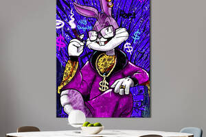 Картина в офис KIL Art Поп-арт модный кролик Багз Банни с сигарой 51x34 см (2art_77)