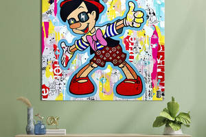 Картина в офис KIL Art Поп-арт модный Пиноккио в шляпе от Шанель 80х80 см (1art_18)