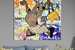 Картина в офис KIL Art Поп-арт мультяшный пёс Скуби-ду с сумкой Louis Vuitton 80х80 см (1art_19)