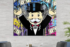 Картина в офис KIL Art Поп-арт мистер Монополия под дождем с денег 80х80 см (1art_45)