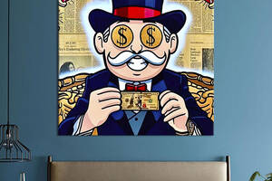 Картина в офис KIL Art Поп-арт мистер Монополия со стодоларовой купюрой 80х80 см (1art_39)