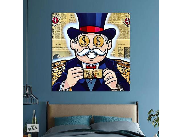 Картина в офис KIL Art Поп-арт мистер Монополия со стодоларовой купюрой 50х50 см (1art_39)